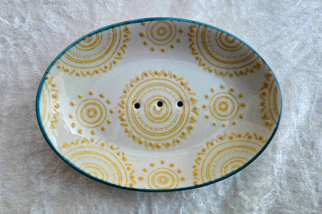 Seifenschale, oval gelb- türkis