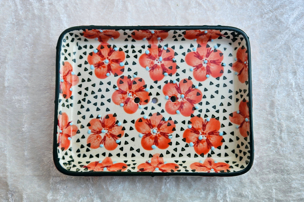 Seifenschale, Retro rote Blüte