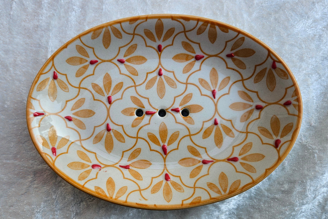 Seifenschale, blumig oranger Rand