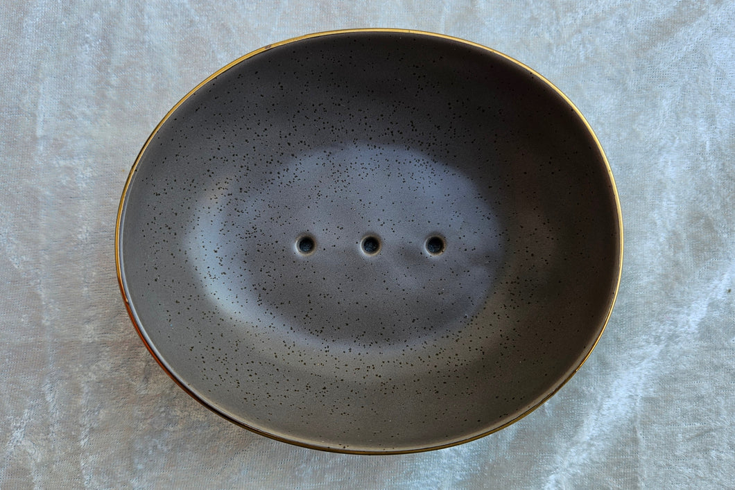 Seifenschale, braun Goldrand